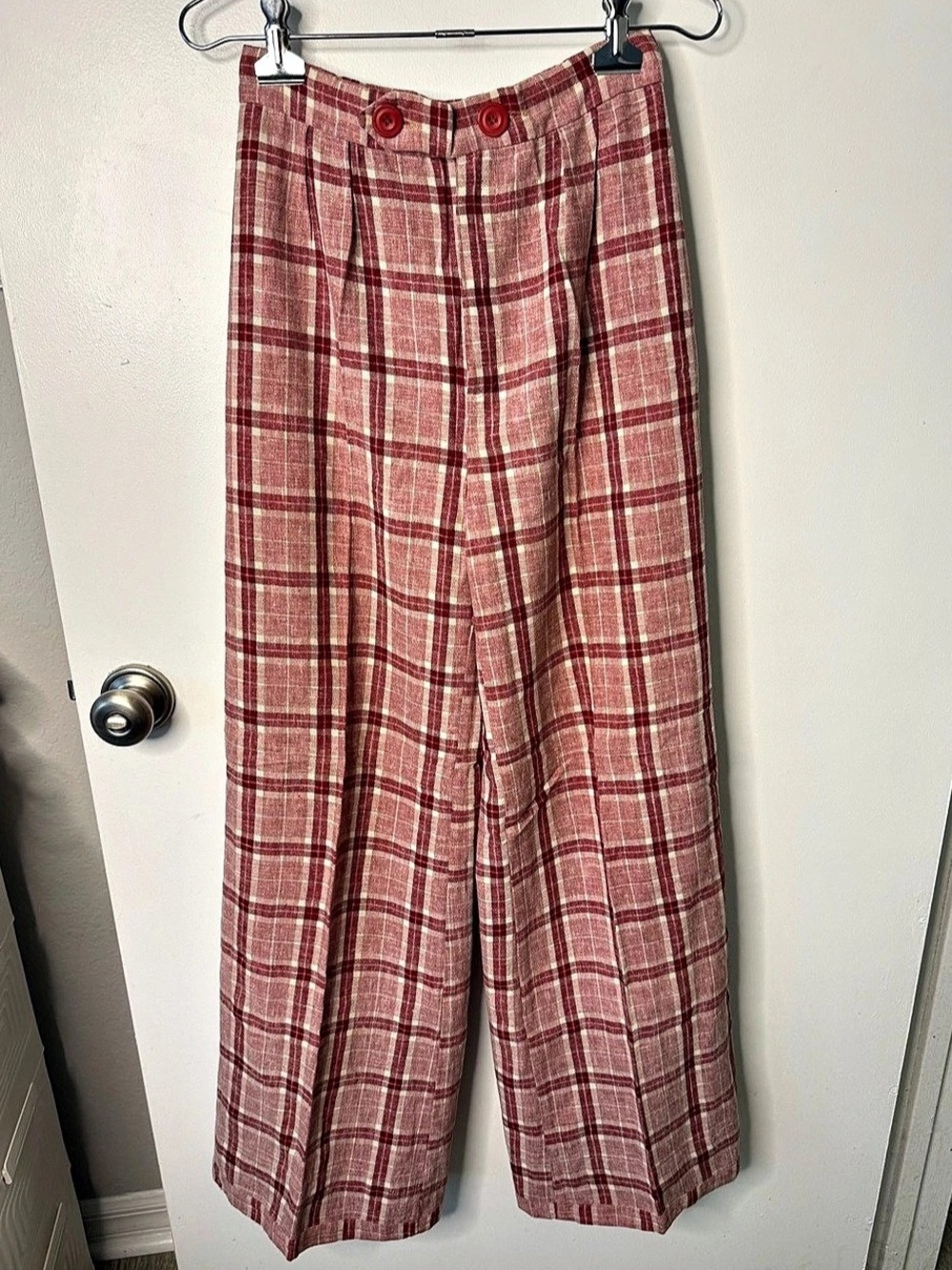 Vintage Space Legs Wool Blend Plaid Wide Leg Trousers High Waist 70s 80s